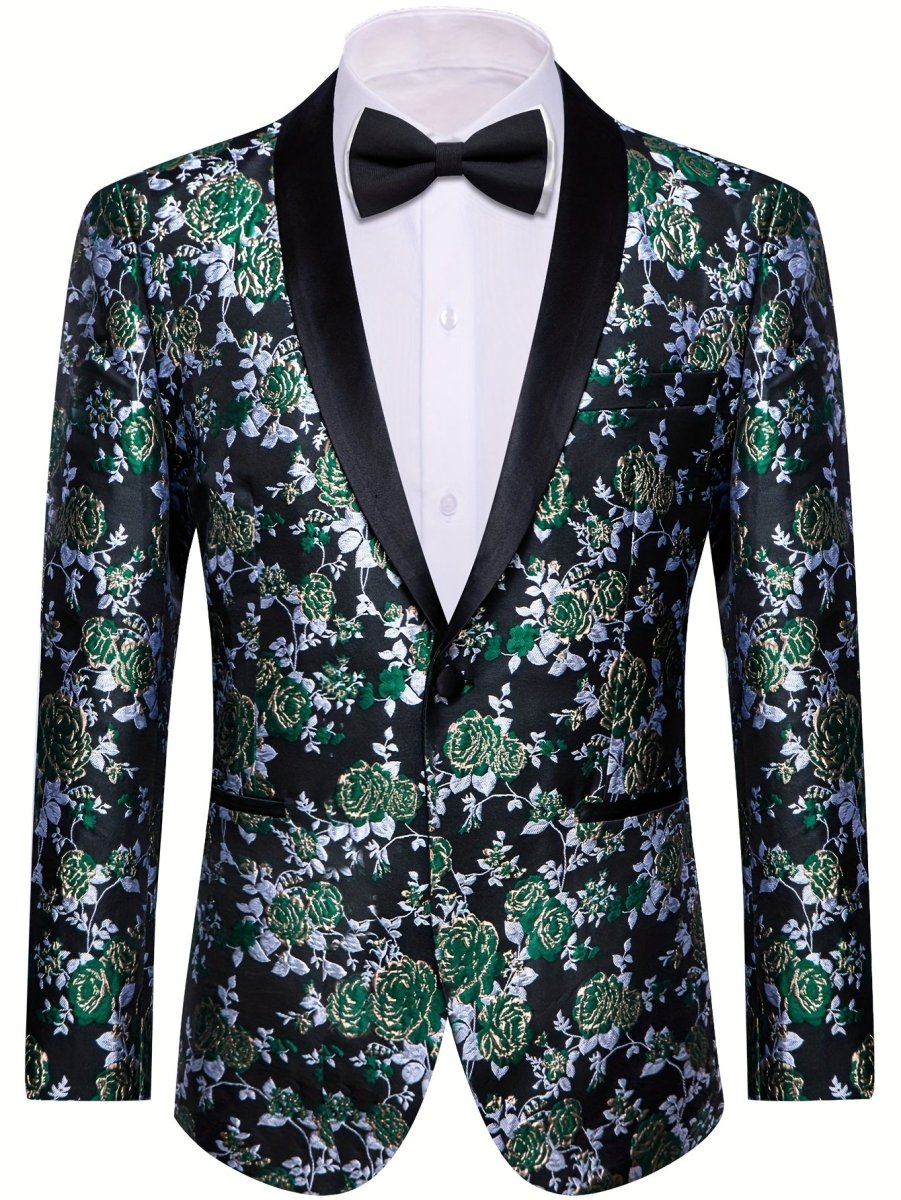 Men's floral jacquard blazer with shawl lapel, casual style, SHOWLU FASHION, perfect for weddings or formal occasions.
