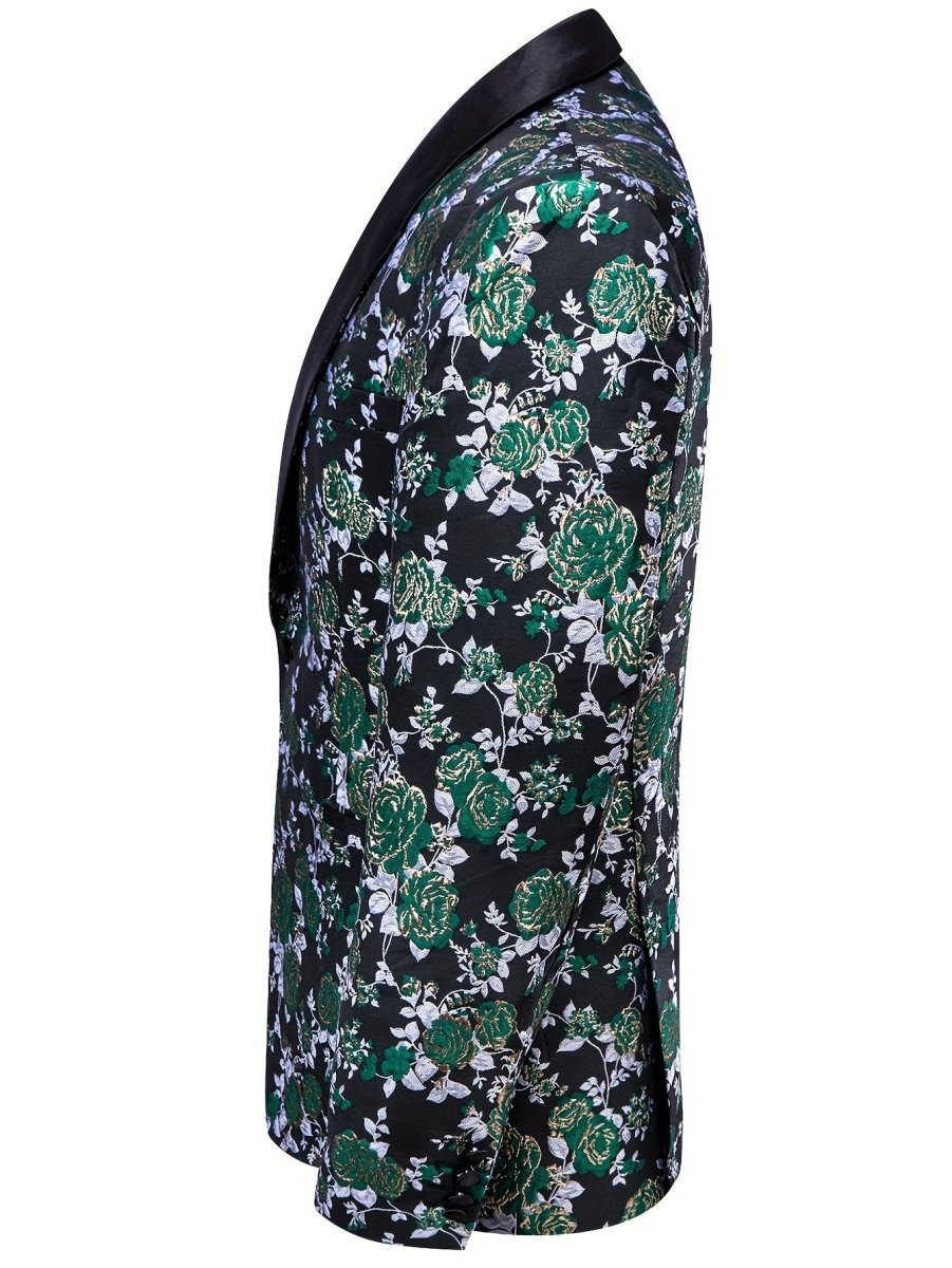 Men's floral jacquard blazer with shawl lapel, casual style, from SHOWLU FASHION STORE, suitable for wedding or formal occasions.