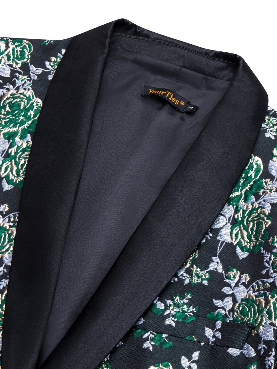 Men's floral jacquard blazer with shawl lapel, casual button-front suit jacket for wedding, by SHOWLU FASHION STORE.