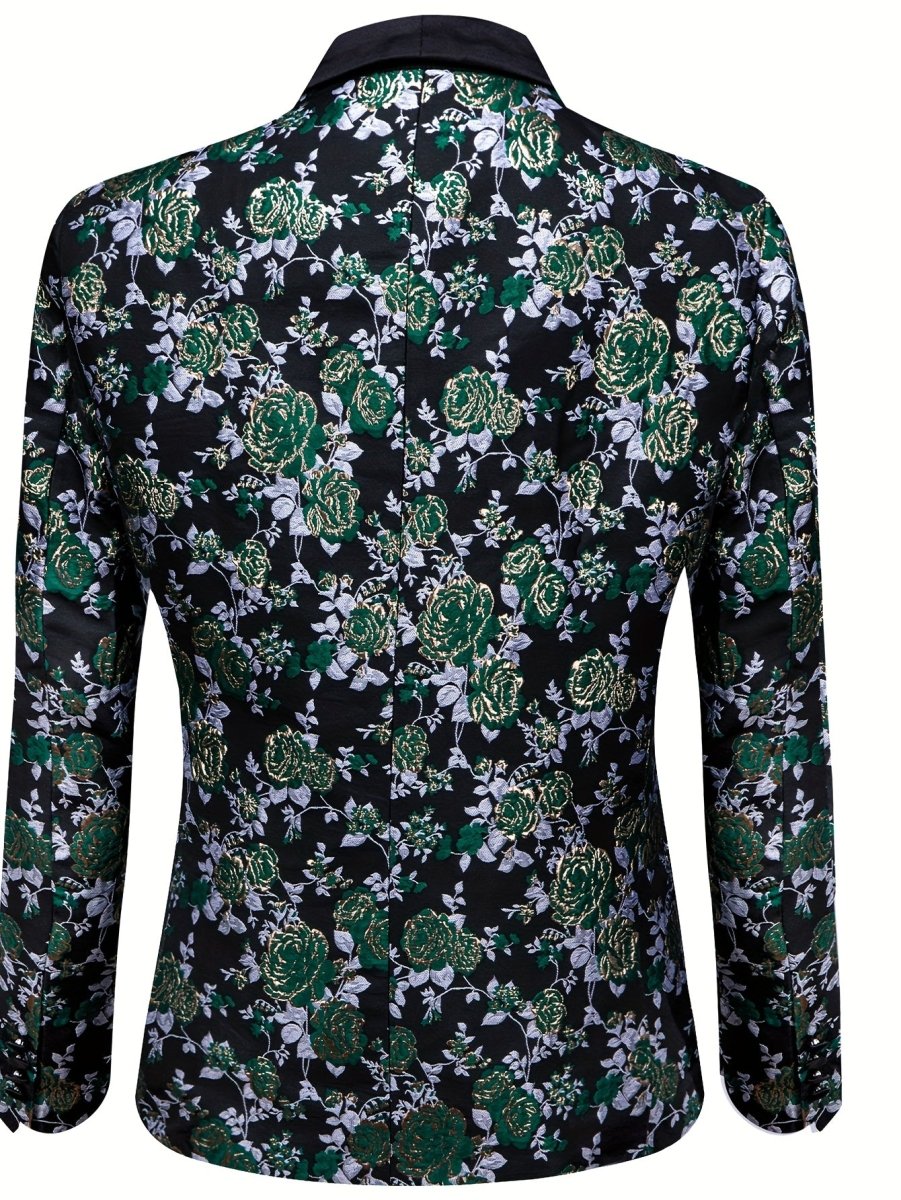 Men's floral jacquard blazer by SHOWLU FASHION, vintage shawl lapel suit jacket with casual button design for stylish occasions.