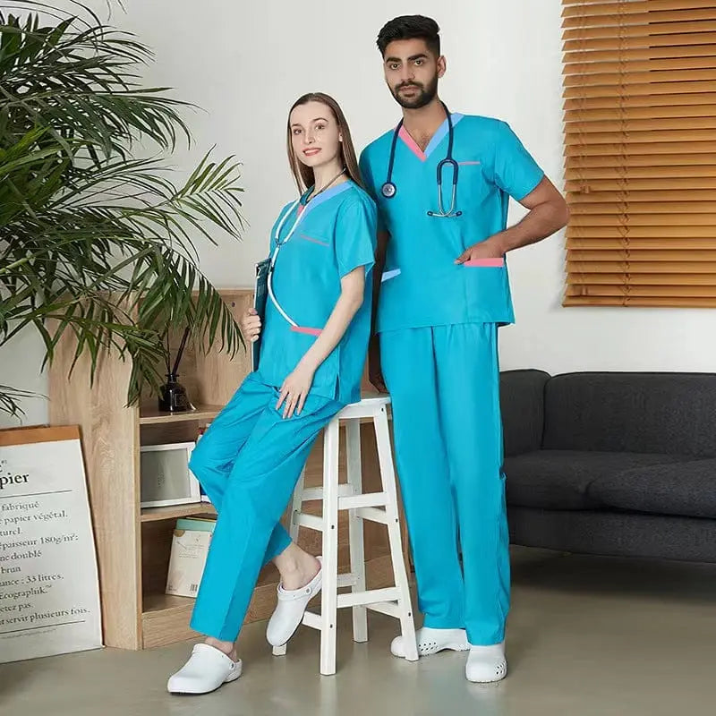 Showlu Mandarin Collar Medical Scrub Suit for nurses, slim fit hospital uniform with a modern, professional look.