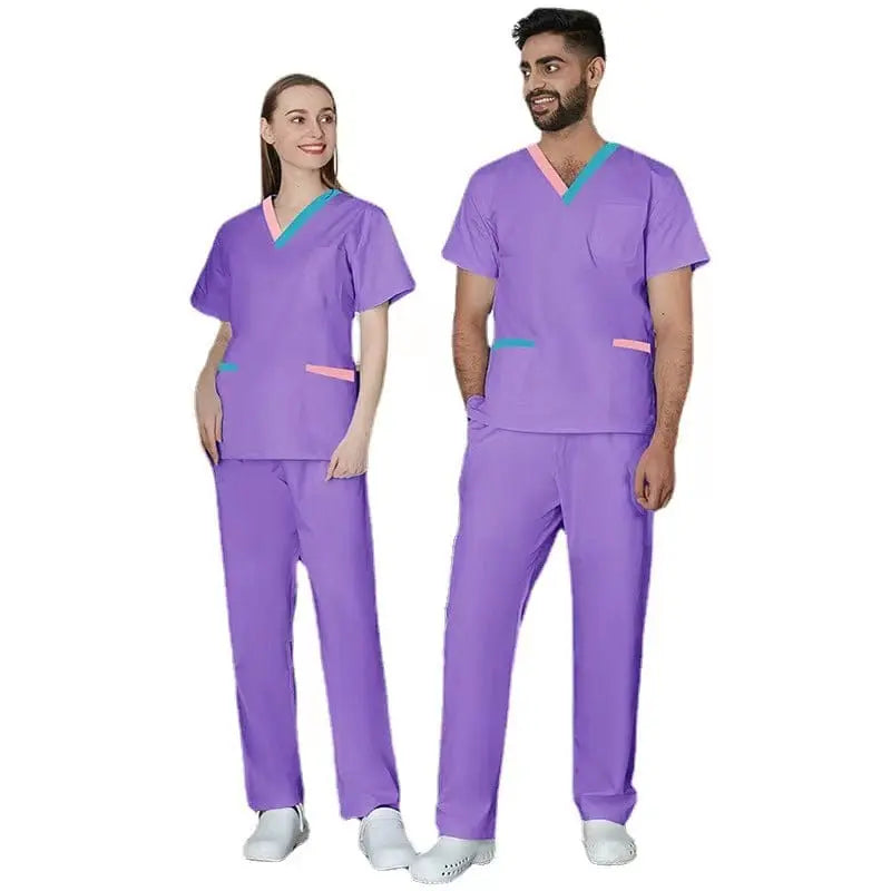 Showlu Mandarin collar medical scrub suit for nurses and doctors, slim fit hospital uniform set, new style medical scrubs.