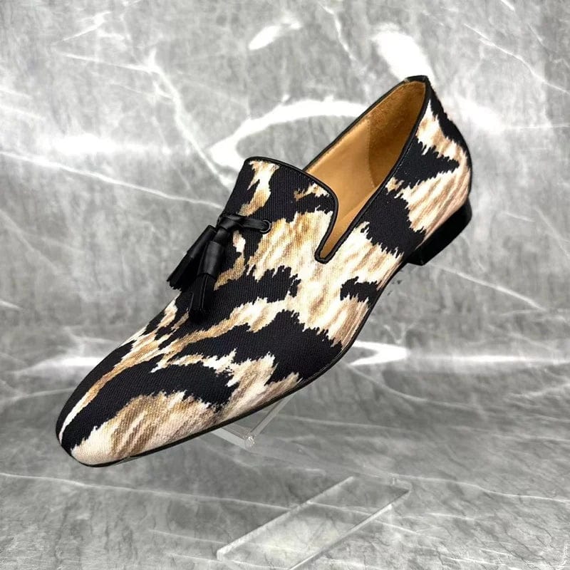 LTTL men's leopard print canvas loafers with tassels, slip-on casual shoes by Showlu Fashion, perfect for summer style.
