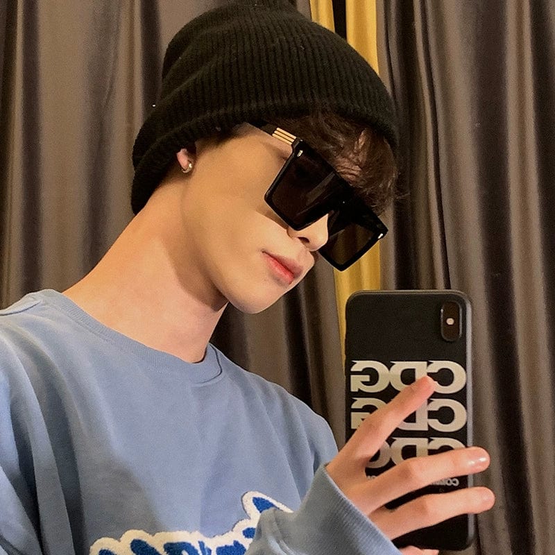 Poe Mo Retro Square Windproof Sunglasses by Showlu Fashion, large TR90 rim, UV protection, stylish trendy eyewear for men