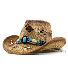 New Summer khaki Paint Spraying Lafite Straw Cowboy Hats Summer Men Women Wide Brim Sun Protection Hat Panama Beach Cap Adult - SHOWLU FASHION STORE