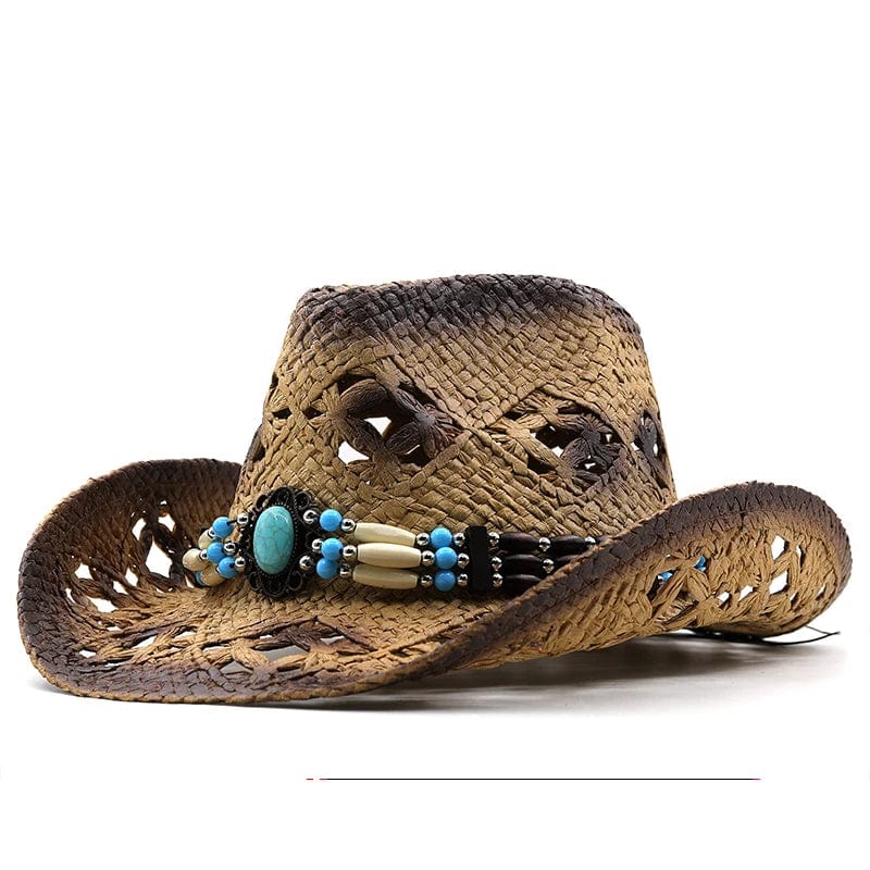 New Summer khaki Paint Spraying Lafite Straw Cowboy Hats Summer Men Women Wide Brim Sun Protection Hat Panama Beach Cap Adult - SHOWLU FASHION STORE