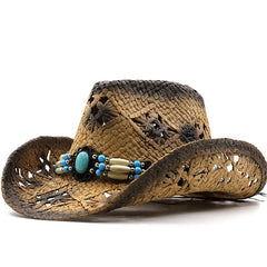 New Summer khaki Paint Spraying Lafite Straw Cowboy Hats Summer Men Women Wide Brim Sun Protection Hat Panama Beach Cap Adult - SHOWLU FASHION STORE