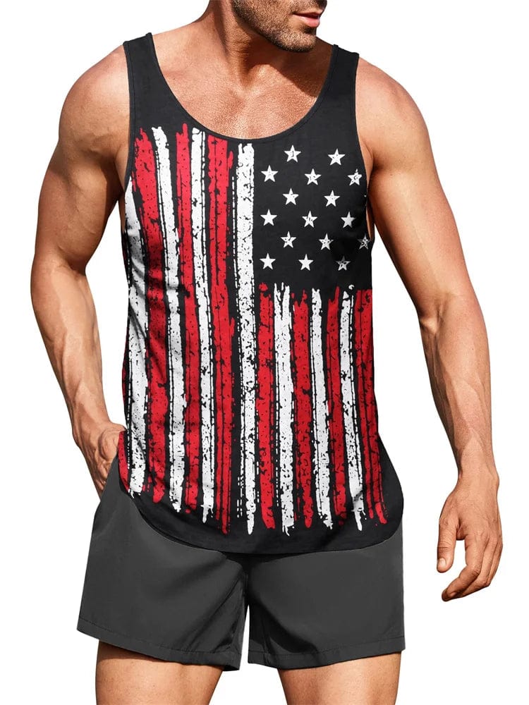 Men's Hawaiian palm leaf 3D print tank top featuring a round neck, sleeveless design, perfect for summer beachwear.