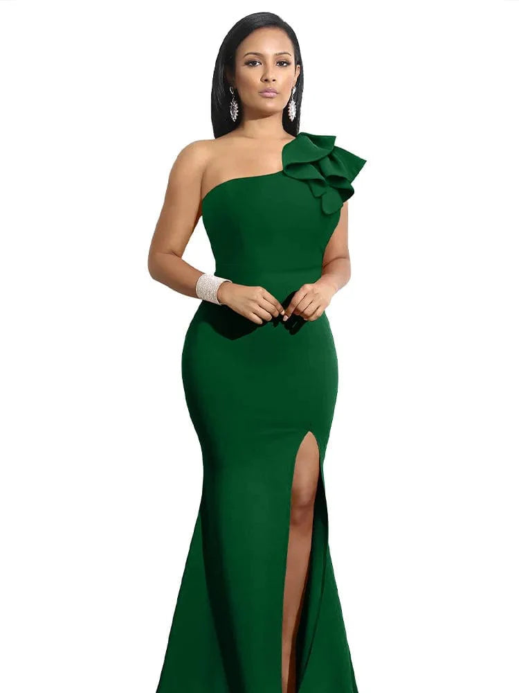 SHOWLU FASHION STORE women's one-shoulder summer dress with sexy slit, sleeveless design, floor-length, perfect for warm weather.