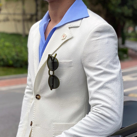 New Summer Seersucker Suit Men Italian Style British Slim Fit Casual White Suit Trendy Man Smoking Homme Mariage Men Tuxedo Suit - SHOWLU FASHION STORE