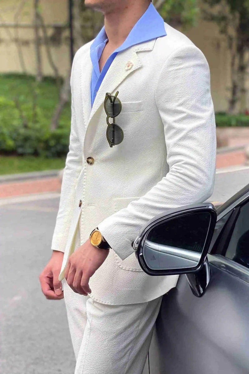 NSTOPOS men's slim fit seersucker suit by SHOWLU FASHION STORE, Italian style white 2-piece tuxedo for summer and casual occasions.