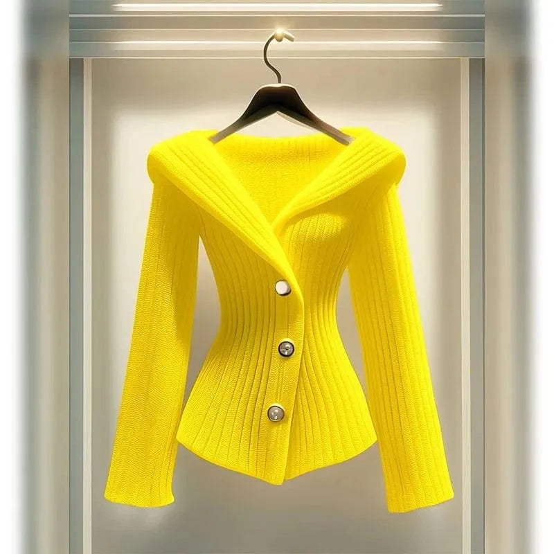 Women's V-neck wool knit sweater by SHOWLU FASHION STORE, slim fit long-sleeved top for autumn and winter fashion.