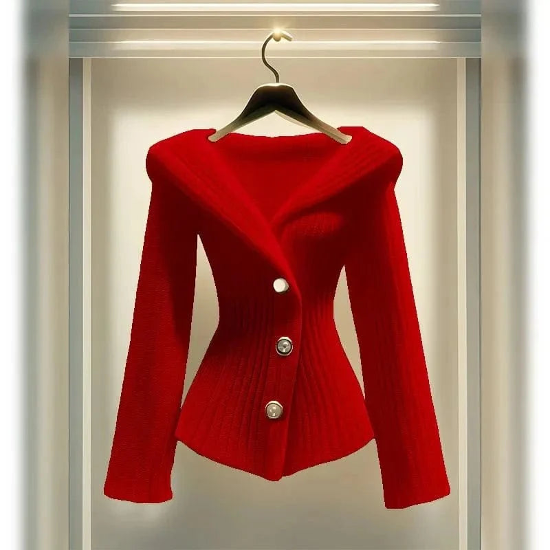 Women's V-neck wool knit sweater from SHOWLU FASHION STORE, long-sleeved slim fit top for autumn and winter fashion.