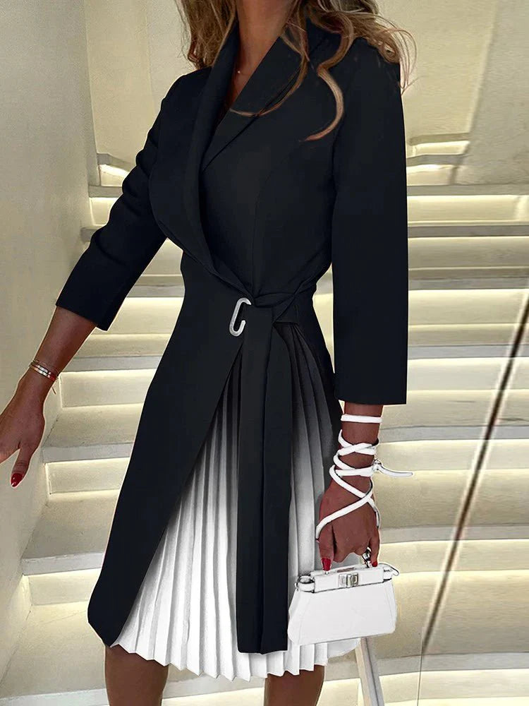 Navel Orange Women's plaid V-neck party dress with 3/4 sleeves, A-line style, perfect for office or autumn streetwear.