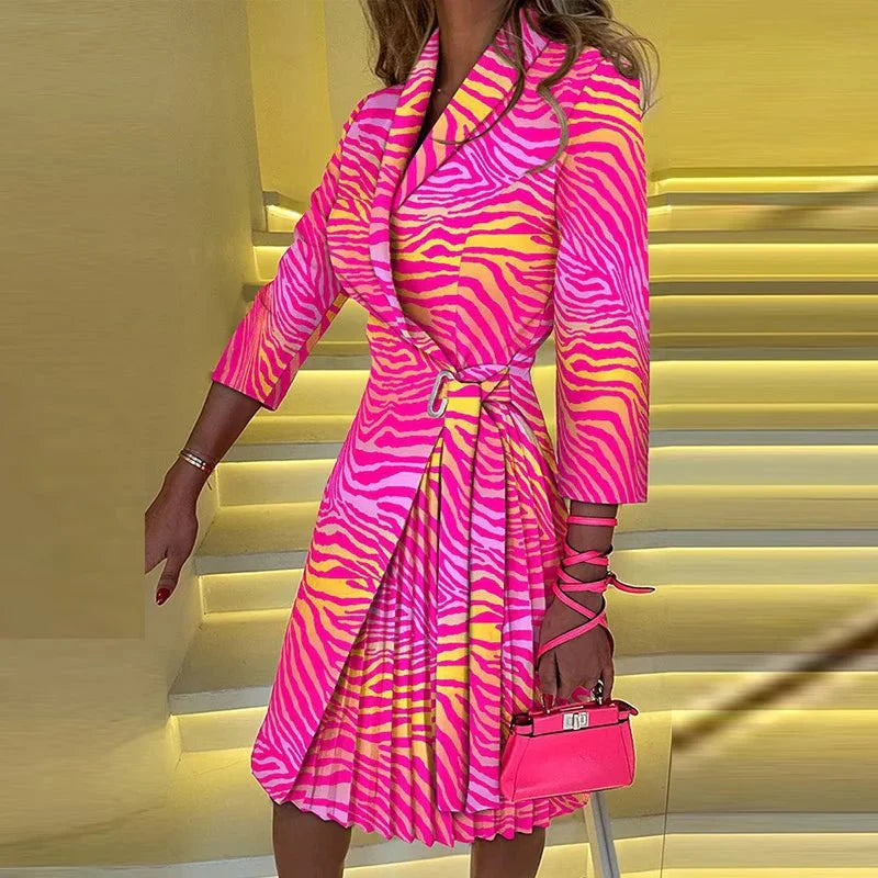 Navel Orange Women's plaid V-neck A-line party dress with 3/4 sleeves, suitable for office and autumn streetwear fashion.
