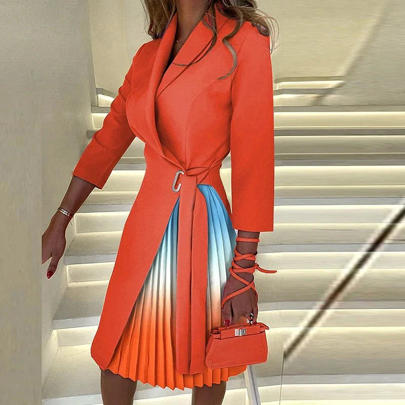 Navel Orange Women's plaid V-neck party dress with 3/4 sleeves, A-line style, perfect for autumn and streetwear fashion.