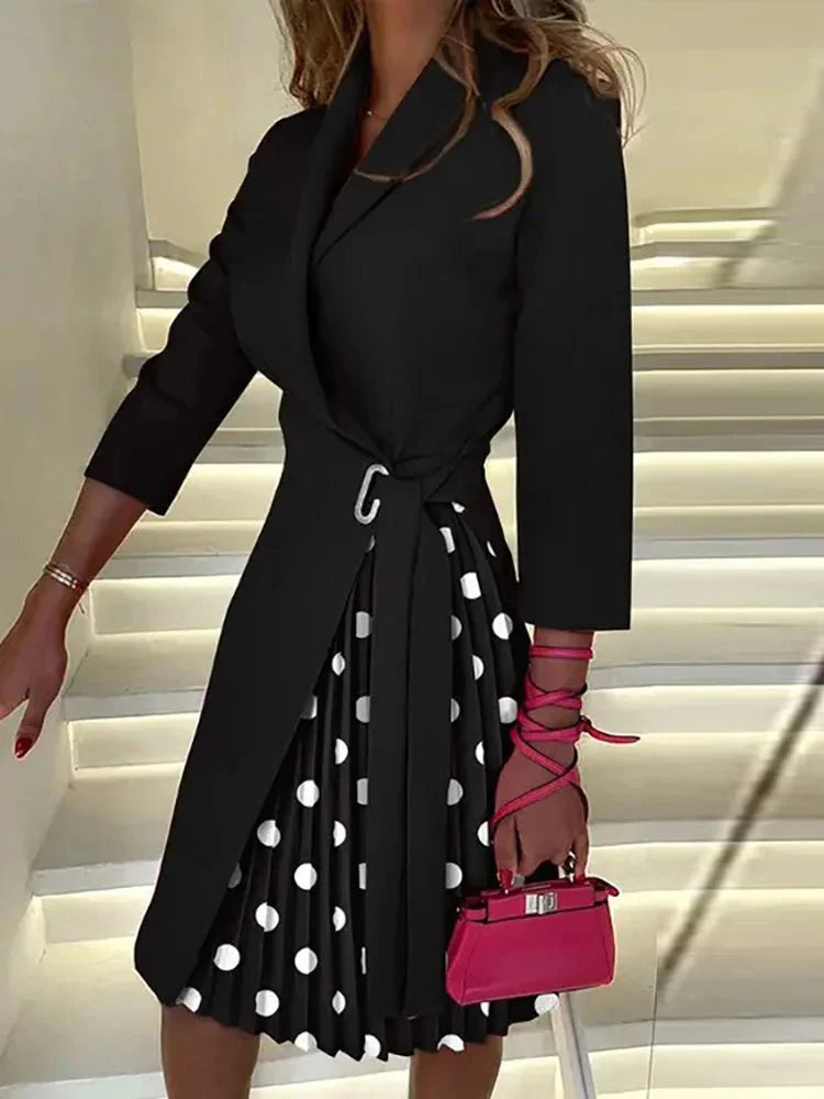 Navel Orange Women's Plaid V-Neck Party Dress with 3/4 sleeves, A-line style, perfect for office or autumn streetwear.