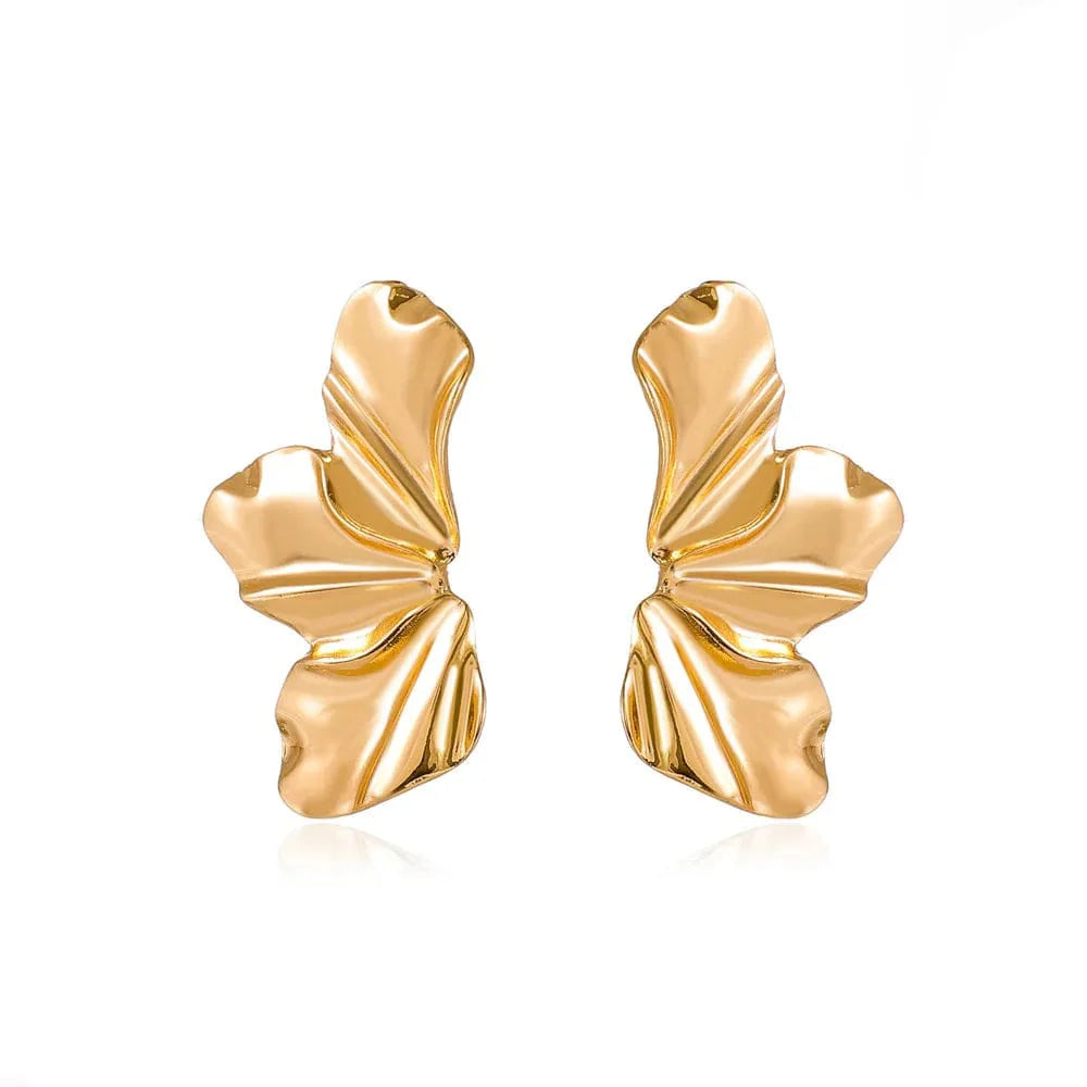 Gold French petal stud and dangle earrings for women, Korean fashion flower jewelry, perfect for birthdays and parties.