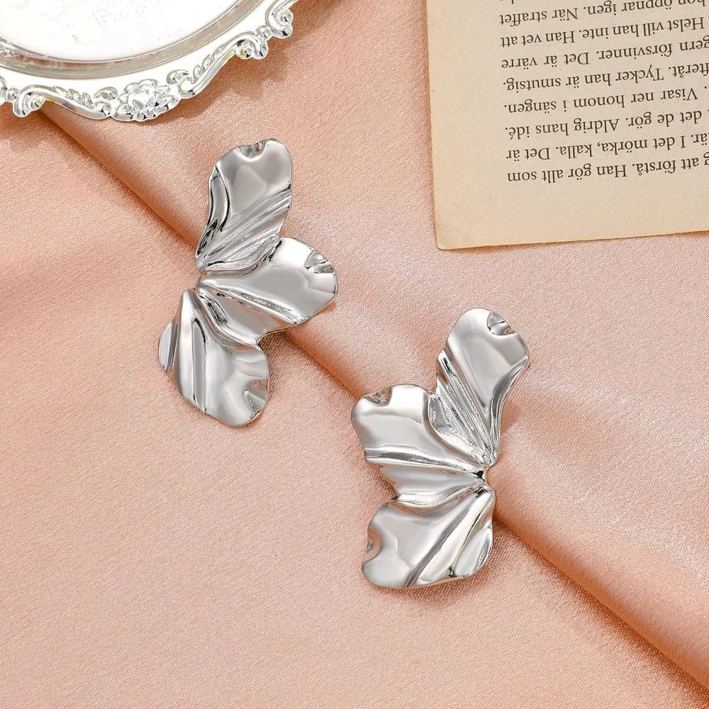Golden flower French petal stud dangle earrings for women, trendy Korean fashion jewelry, perfect for birthdays or special occasions.