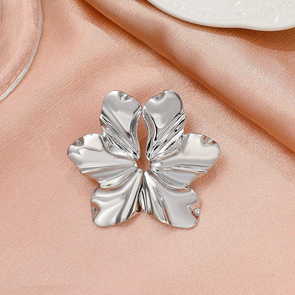 Golden flower French petal dangle earrings for women, trendy Korean-style jewelry with floral design for birthday or party accessories