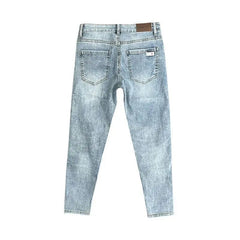 New Trendy Youth Washed Luxury Korean Style Slim Fit Harajuku Fashion Cowboy Streetwear Solid Cotton Men's Blue Jeans Men - SHOWLU FASHION STORE