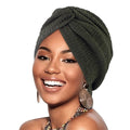 Women's Muslim twist turban cap made of elastic fabric, head scarf wrap with stylish bandana design and comfortable fit.