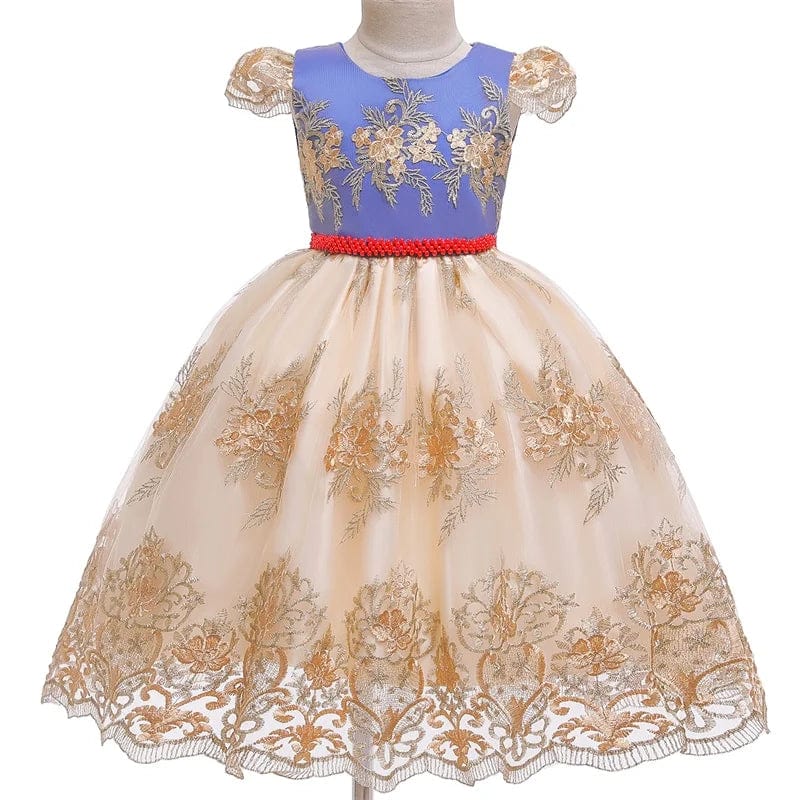 Girls big bow princess party dress by Showlu Fashion, floral pageant gown with a full skirt, perfect for formal events and celebrations.