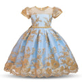 Girls floral princess party dress with large bow, ball gown style, perfect for pageants, weddings, and special occasions.