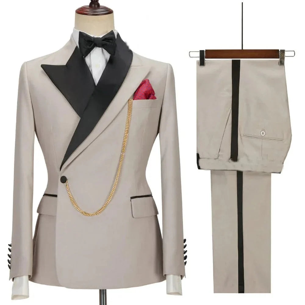 Yellow slim fit men's suit by SHOWLU FASHION STORE, featuring a 2-piece cotton blazer and matching pants for business or wedding.