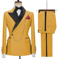 Yellow slim fit men's suit by SHOWLU FASHION STORE, featuring a tailored blazer and matching pants for business or wedding occasions.