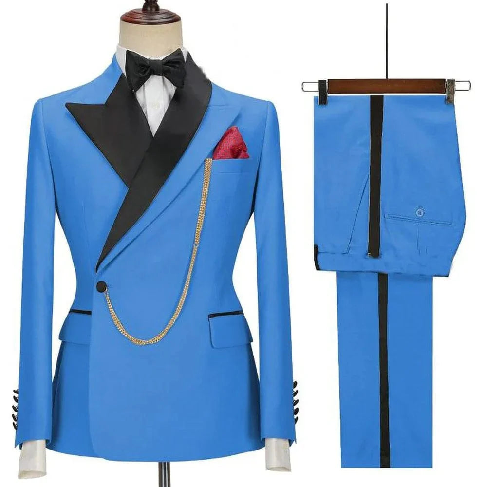Yellow slim fit men's suit by SHOWLU FASHION STORE, 2-piece cotton blazer and pants for business or wedding occasions.