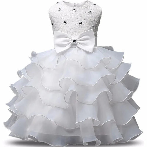 Ai Meng baby girl christening gown with flower bow, perfect for baptism, baptism party, or first birthday dress for infants and toddlers