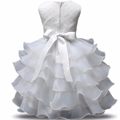Ai Meng baby girl christening gown with flower bow, perfect for baptism or first birthday, infant baptism dress for girls.