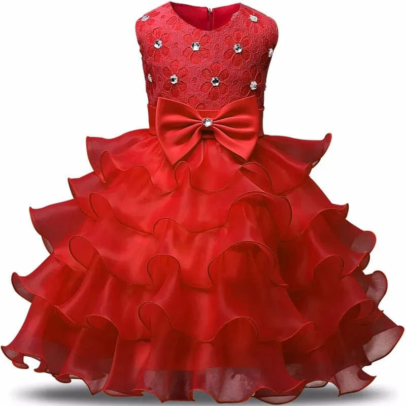 Ai Meng baby girl christening gown with flower bow, perfect for baptism or first birthday, infant baptism dress for girls.