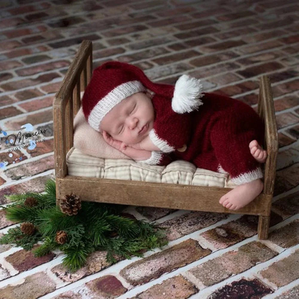 Showlu newborn mohair Christmas hat and jumpsuit set for infant photo props, featuring festive Santa-themed costume accessories.