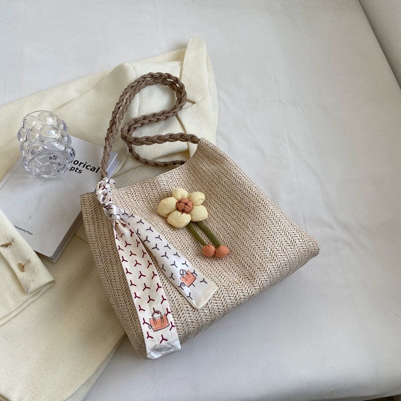 Large straw bucket bag with woven design, Showlu Fashion's summer shoulder tote featuring spacious interior and stylish vacation look.