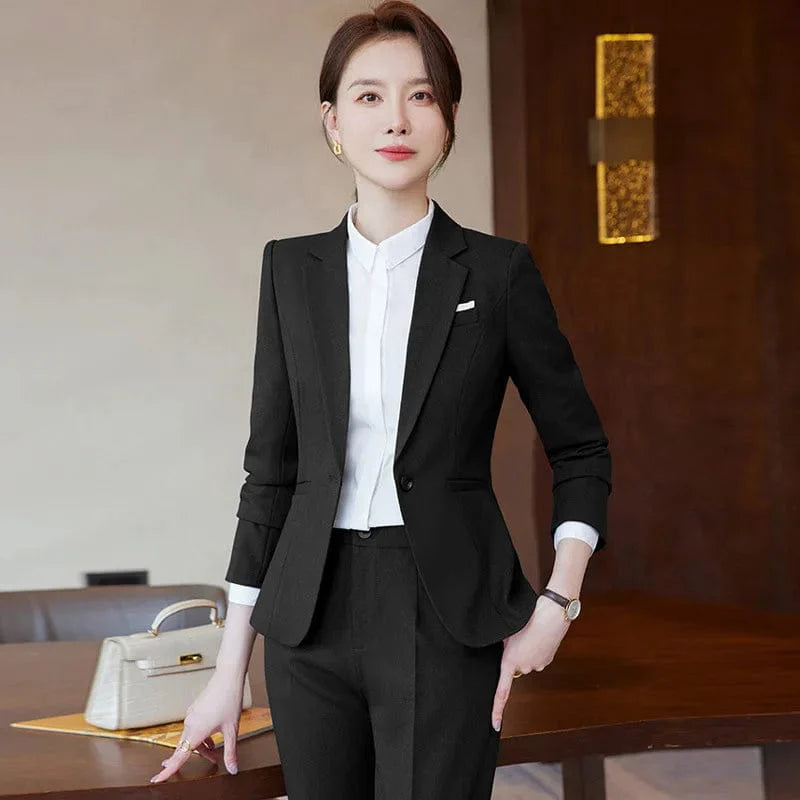 Wine red women's slim fit skirt suit with blazer and coat, perfect for professional office wear and business settings.