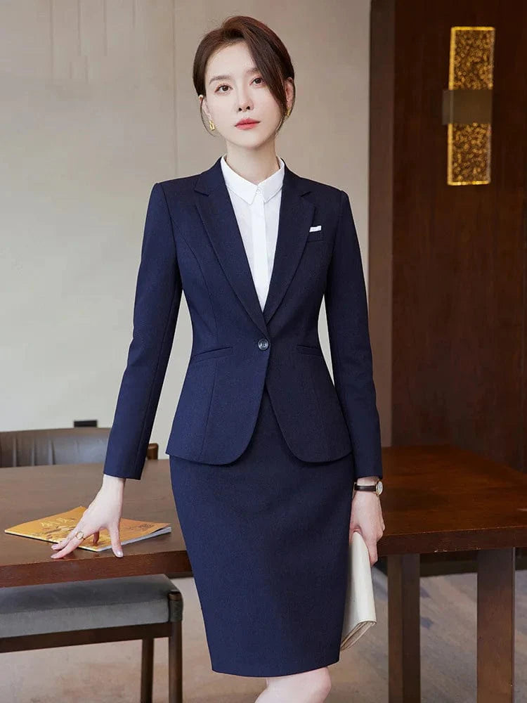 Wine red women's slim fit skirt suit with blazer and coat, professional office attire for women, stylish business outfit for spring.