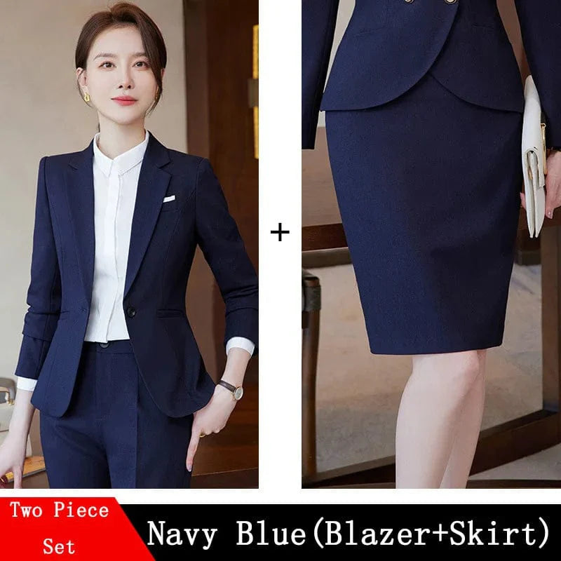 Wine red women's slim fit skirt suit with blazer and coat, ideal for office and professional spring business wear by Showlu Fashion.