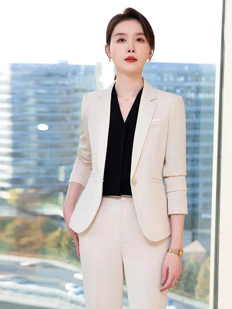 Showlu Fashion women's wine red slim fit skirt suit with blazer, ideal for professional office wear and spring OL styles.