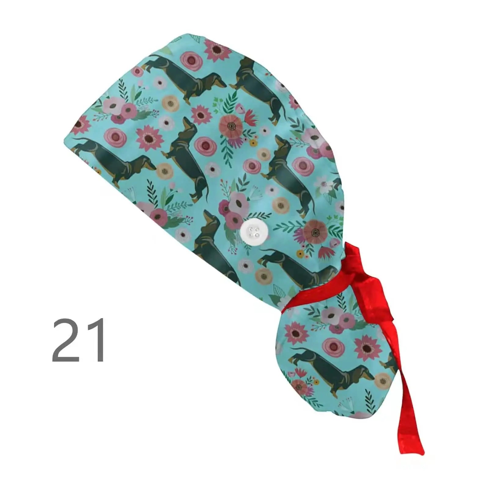 Showlu Nurse Scrub Hat with buttons, 100% cotton elastic surgical cap for healthcare professionals.