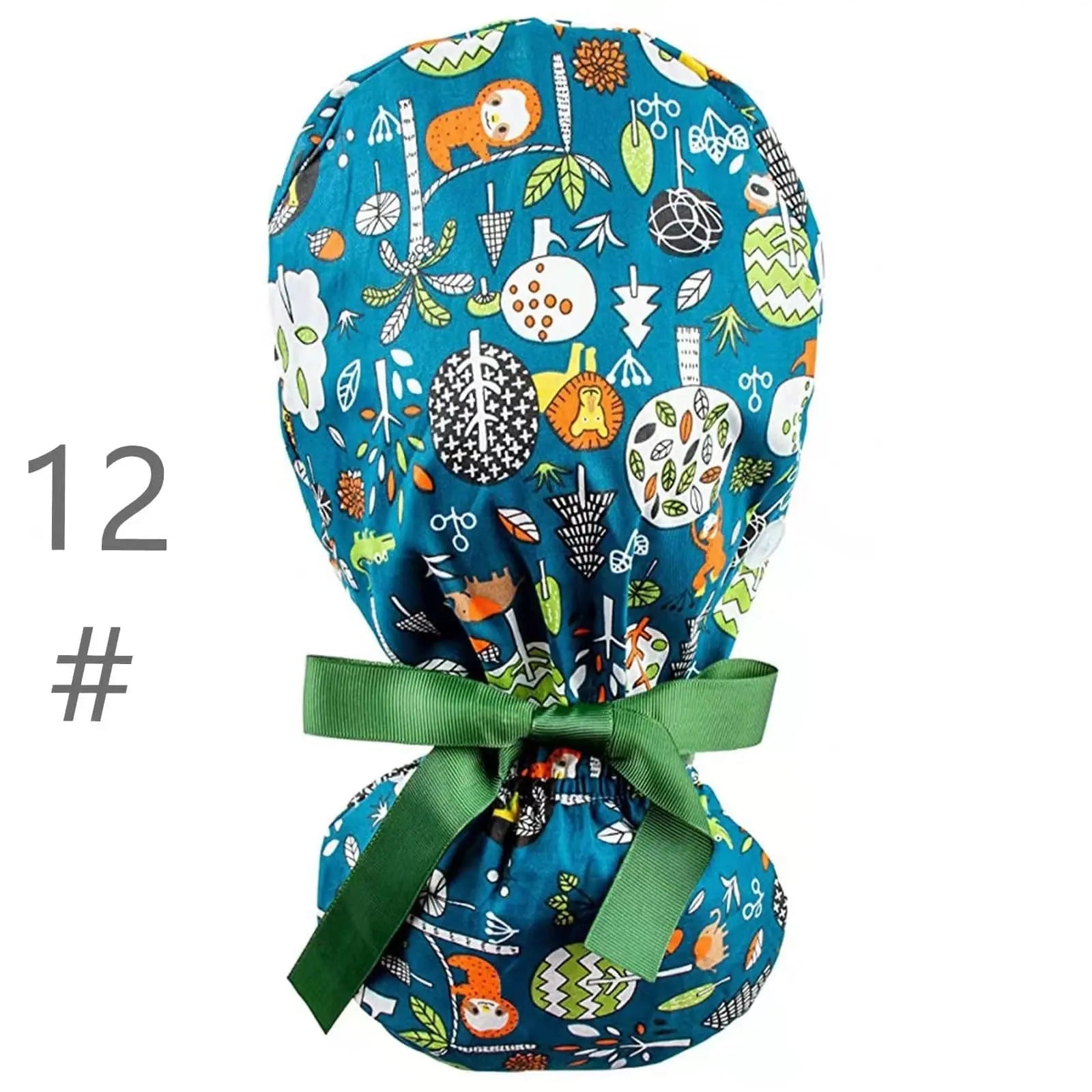 Showlu nurse scrub hat with buttons, 100% cotton elastic surgical cap for healthcare professionals, in navy blue with adjustable fit.