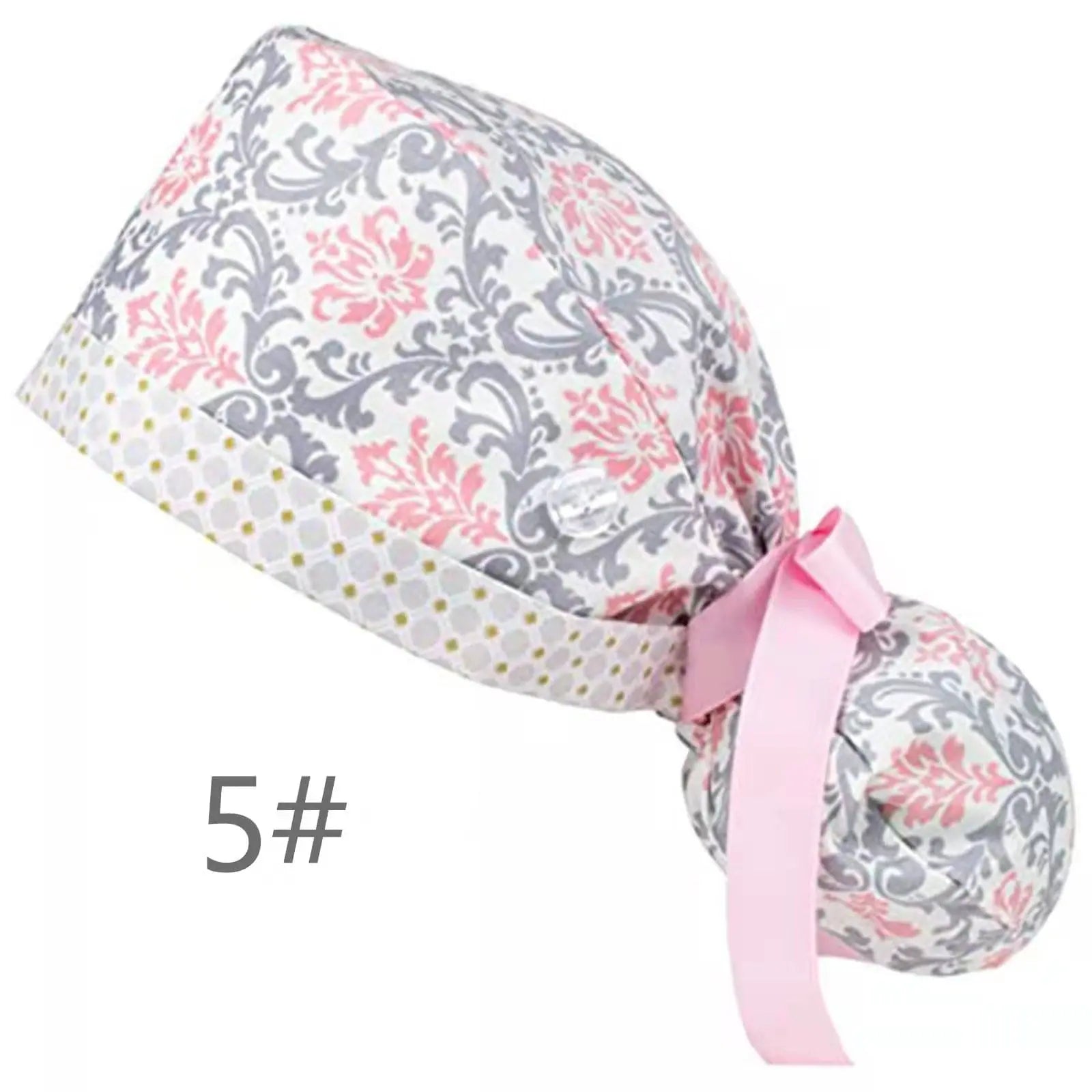 Showlu Nurse Scrub Hat with buttons, 100% cotton elastic surgical cap for medical professionals, featuring a comfortable fit.