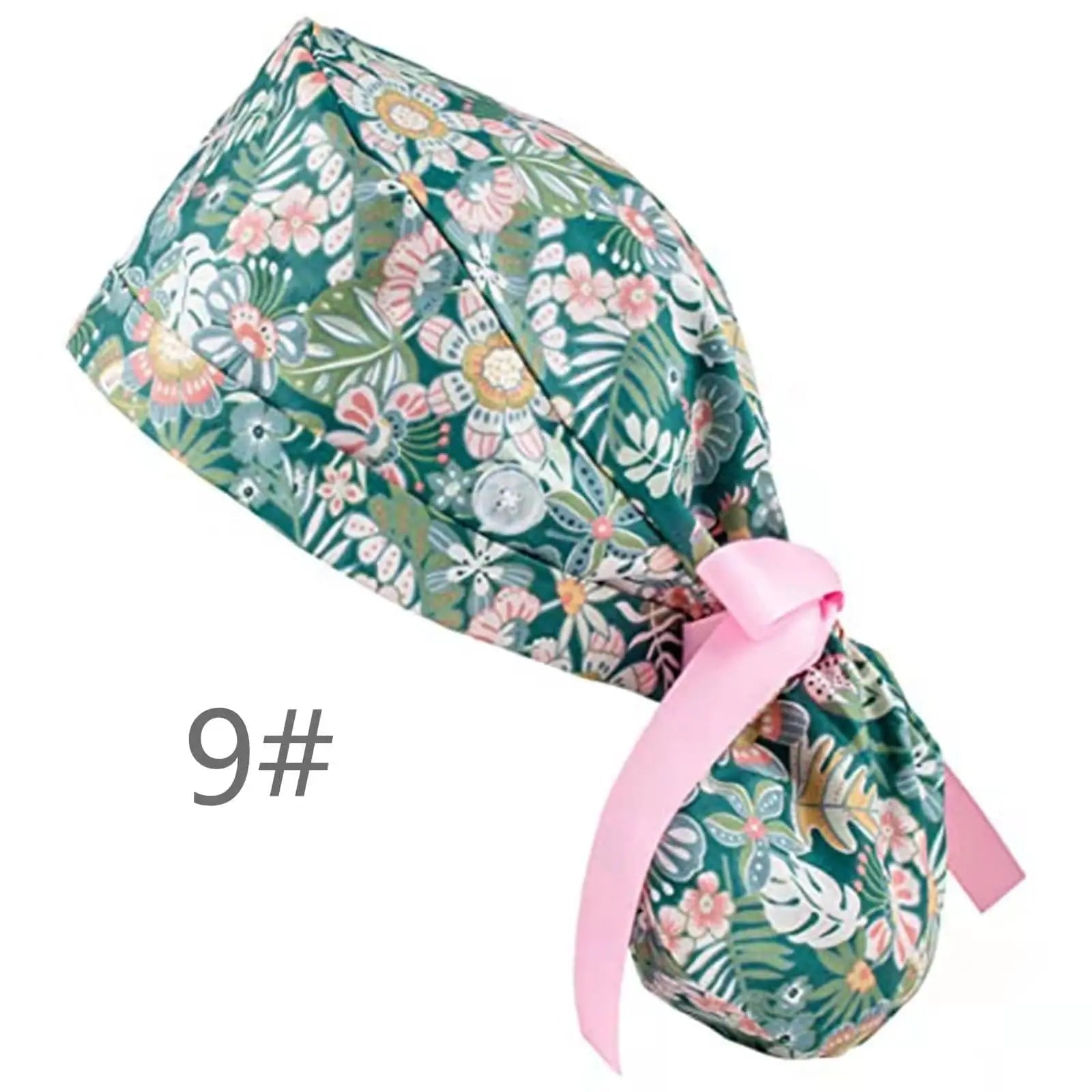 Showlu Nurse Scrub Hat with Buttons, 100% cotton elastic surgical cap for nurses and medical professionals.