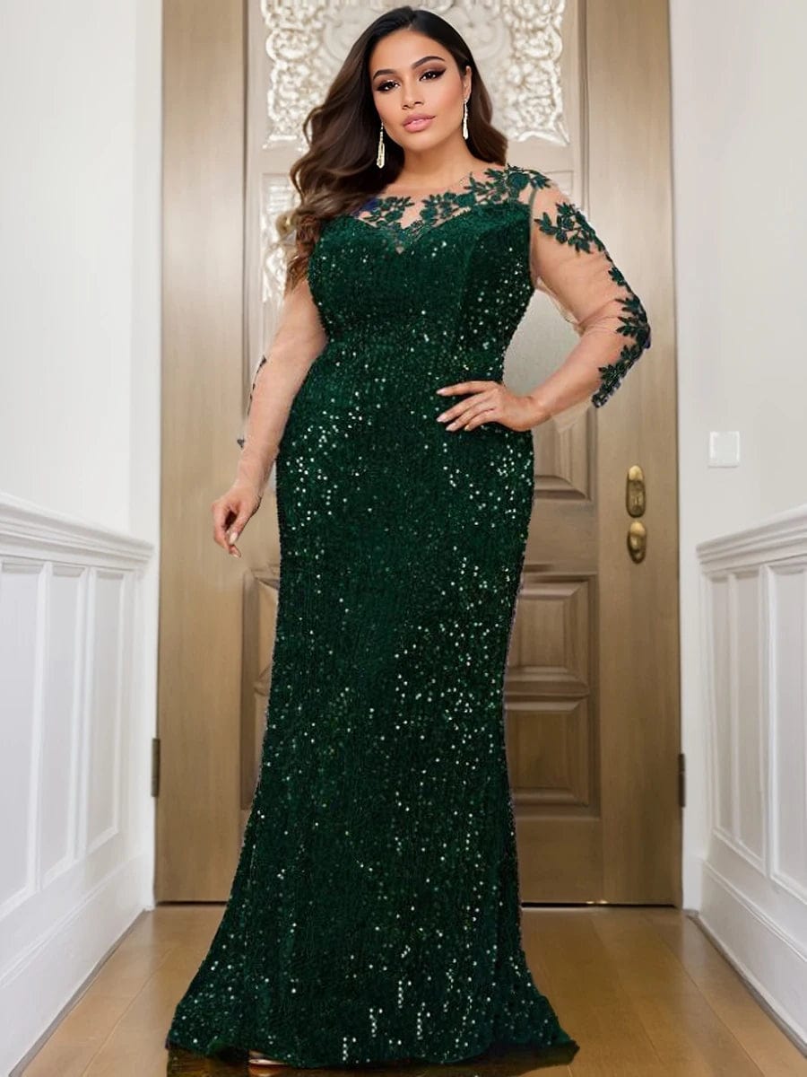 O Neck Curve Long Sequined Velvet Lace Evening Dress Prom Gown Floor Length Backless Maxi Dresses - SHOWLU FASHION STORE