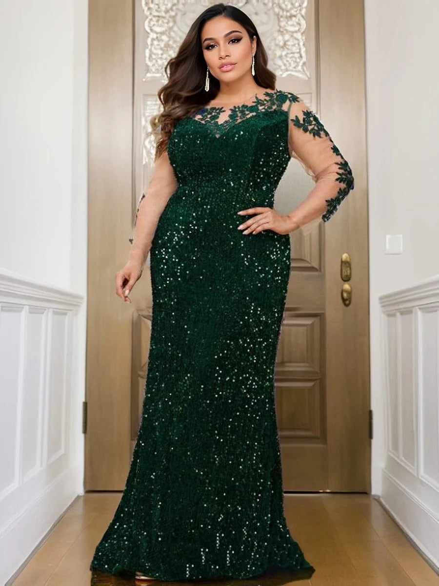 Backless velvet lace evening gown with floral sequins and O-neck, long-floor length prom dress by SHOWLU FASHION STORE