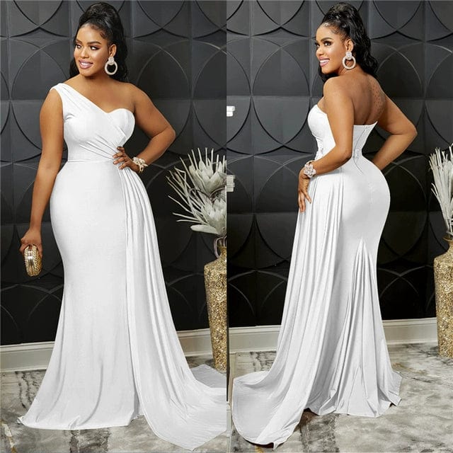 Oblique Shoulder Slim Fit Floor Skirt Pure Color Slim - Fit Oblique Shoulder Mop Dress - SHOWLU FASHION STORE