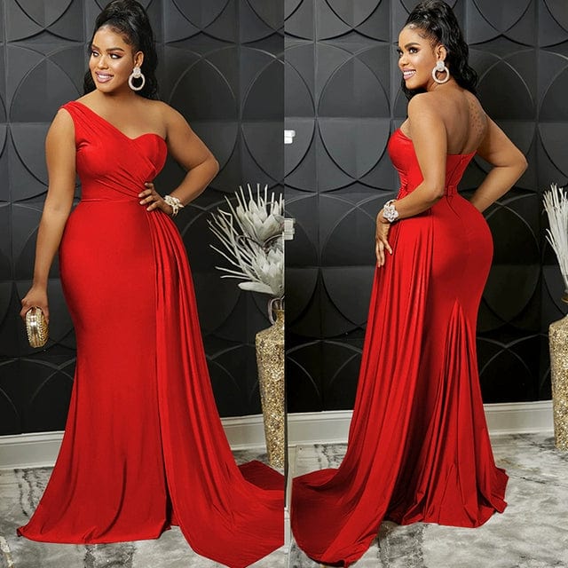 SHOWLU FASHION women's slim fit oblique shoulder long sleeve bodycon dress, floor-length, in a solid color, stylish and elegant.