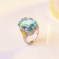 Ocean Blue Princess Ring by Showlu in gold with floral sterling silver inlay, elegant women's European and American style jewelry