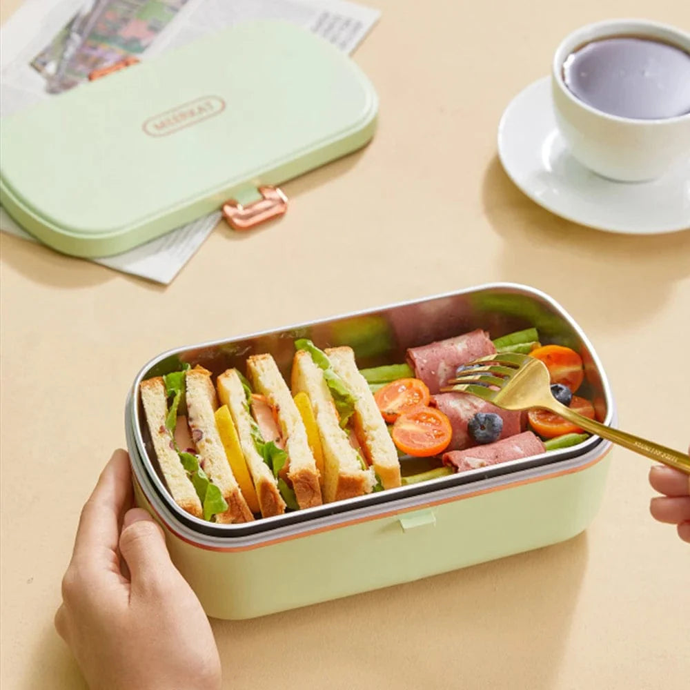 Showlu portable electric lunch box with 1.5L stainless steel food warmer and heating lid, suitable for office use.